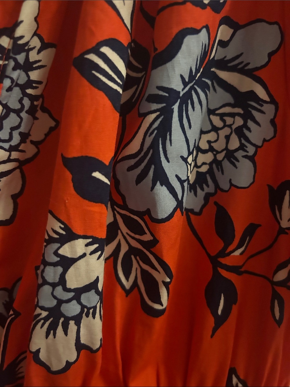 Sugar Lips Floral Midi Dress Orange Blue Smocked Waist Flutter Sleeve - Picture 3 of 4